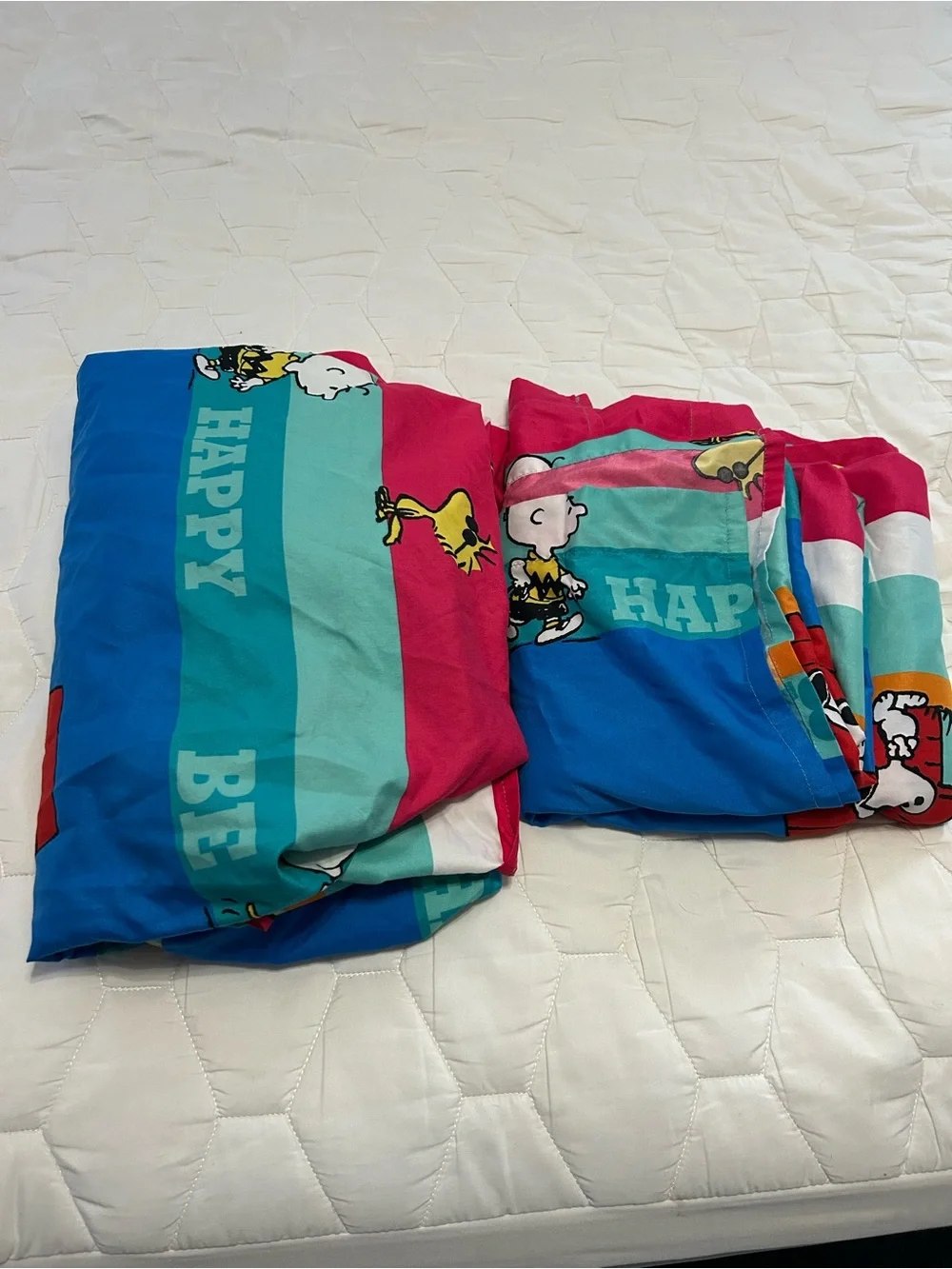 Peanuts sheet set (fitted/flat) Striped Snoopy & Woodstock Print Full Size 2014